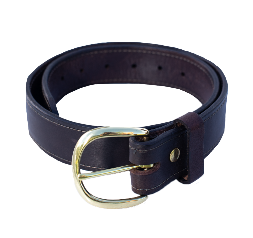 1.50-inch Stitched English Bridle Leather Belt with Solid Brass Belt Buckle
