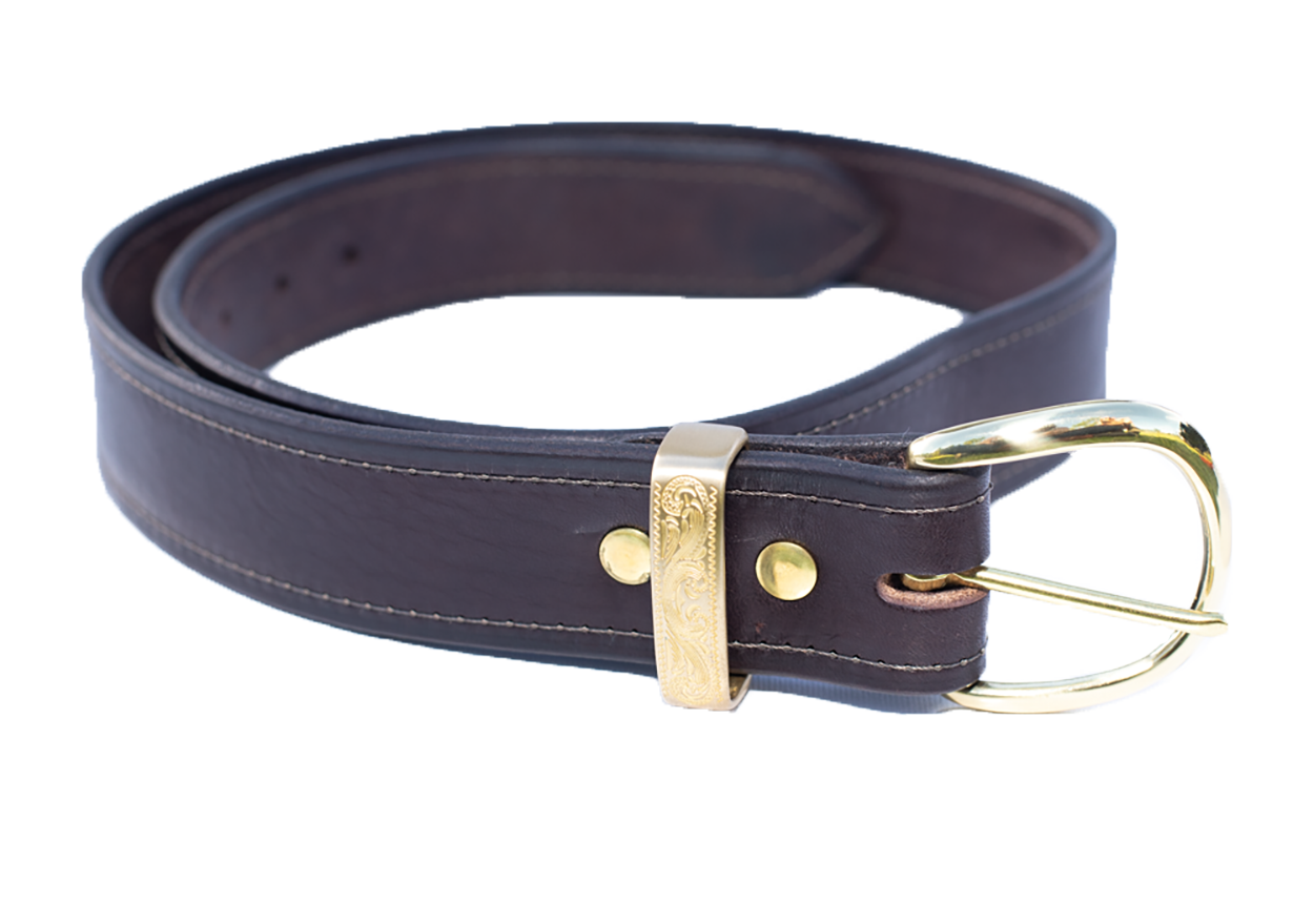 1.50-inch Stitched Leather Belt with Solid Brass Belt Keeper